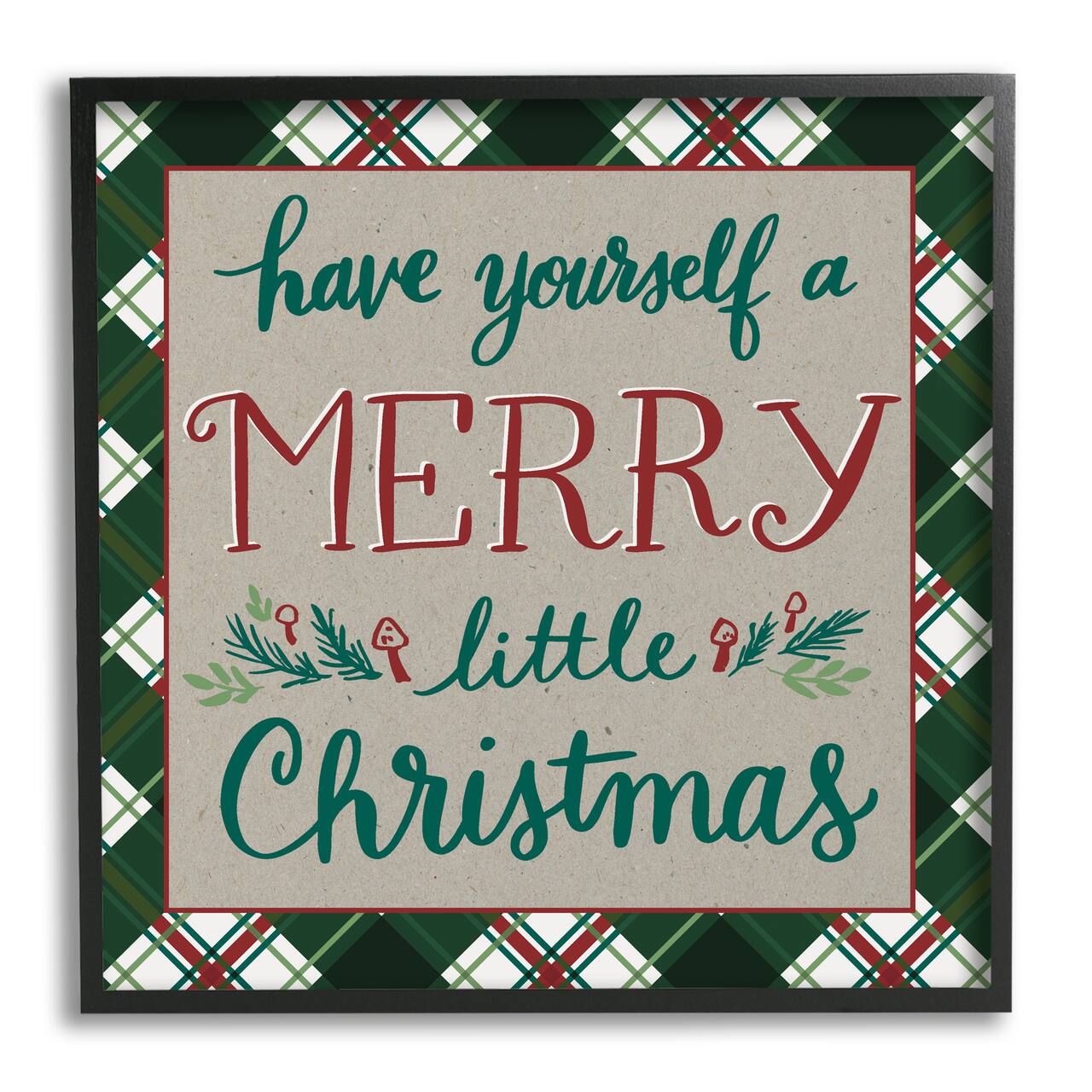 Stupell Industries Merry Little Christmas Plaid Holiday Framed Giclee Art